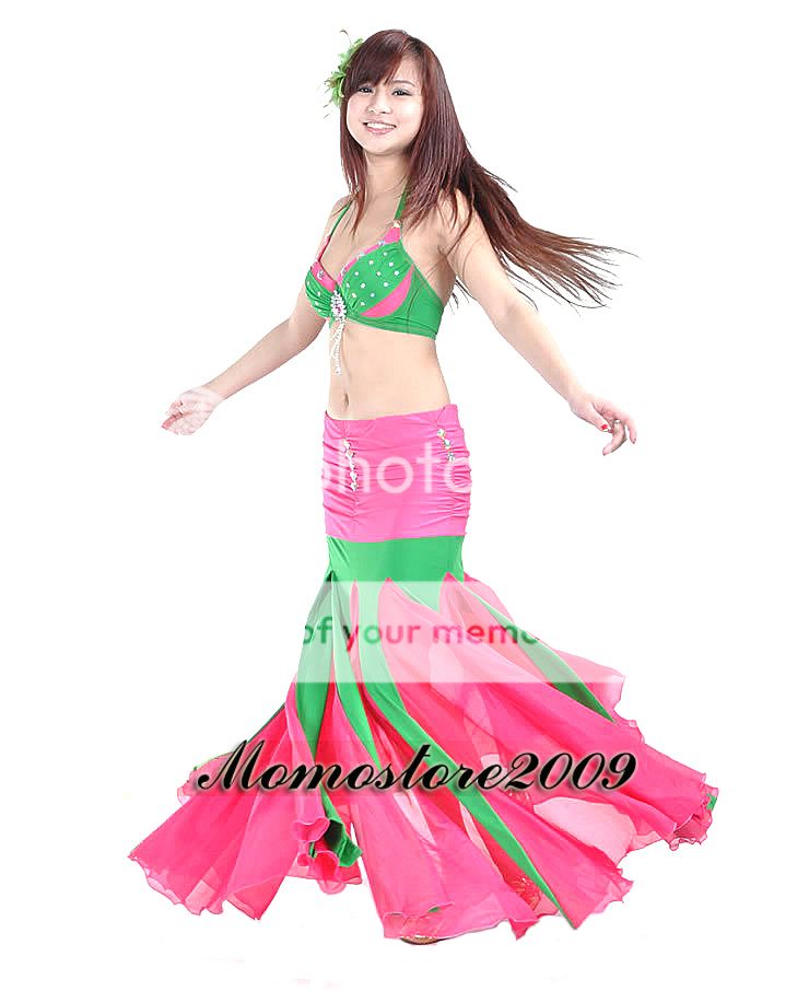 Brand New Professional BellyDance Yoga Costume Bra Top+Skirt 2pcs Set 