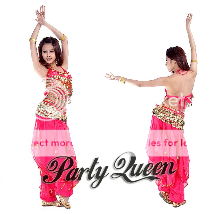   Dance Costume Professional 3pcs Set of top bra&pants&belt pink  